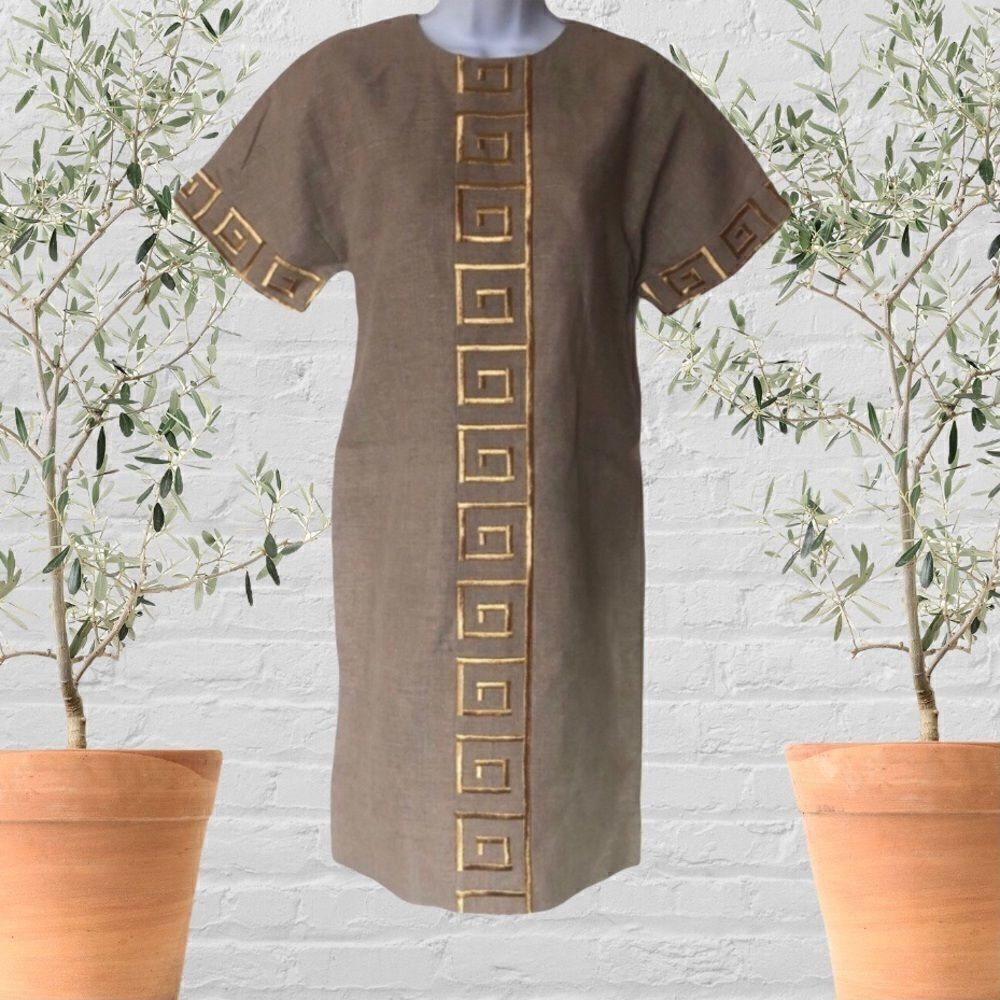Chetta B Vintage linen & gold Sheath Dress